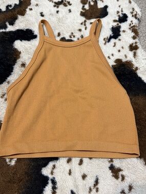 Forever 21 Ribbed High-Neck Crop Camisole - Caramel